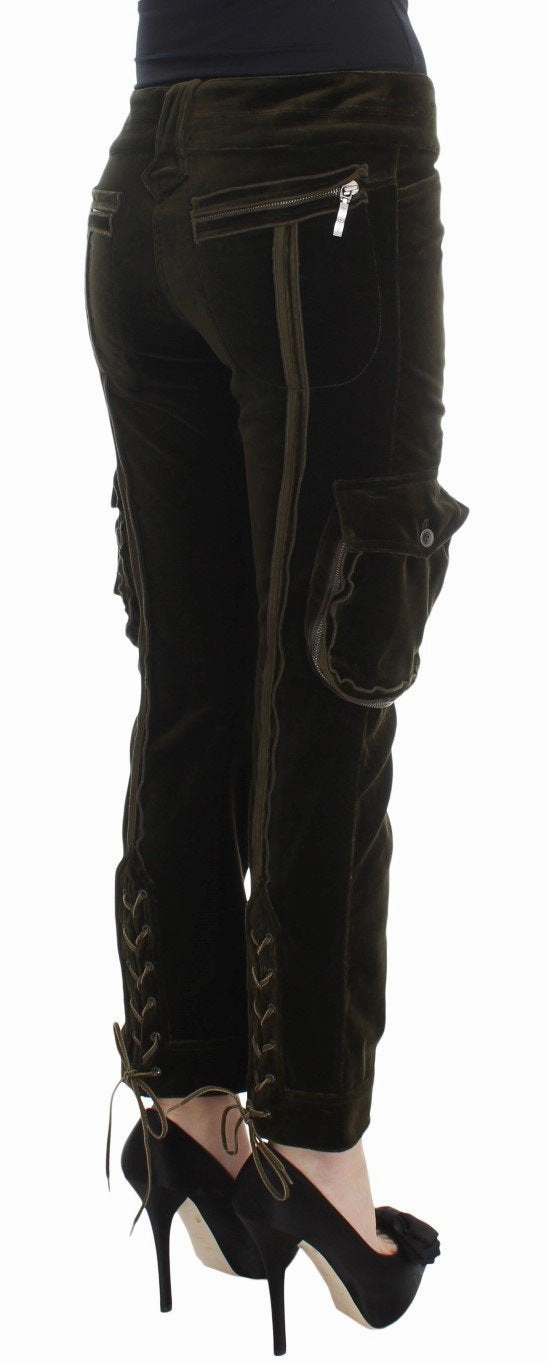 Green Cotton Velvet Slim Fit Cargo Pants American Egale Cargo Pants
