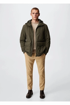 Mango Men's Dark Khaki Jacket Straight Jackets For Sale