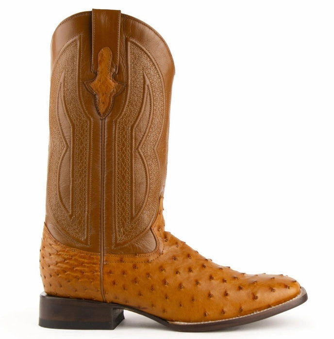 Ferrini Men's Colt Full Quill Ostrich Square Toe Boots Handcrafted - Cognac Extra Extra Wide Boots