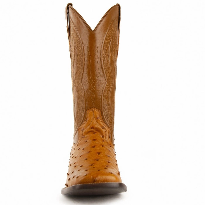 Ferrini Men's Colt Full Quill Ostrich Square Toe Boots Handcrafted - Cognac Ballroom Dance Boots