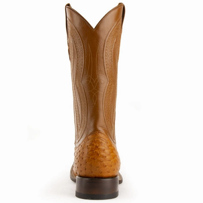 Ferrini Men's Colt Full Quill Ostrich Square Toe Boots Handcrafted - Cognac Knee High Boots Heels