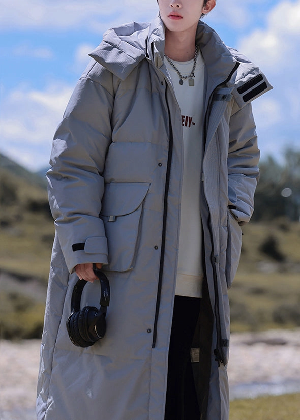 Warm Winter Coats Modern Grey Hooded Button Pockets Duck Down Men Down Coats Winter RJ017