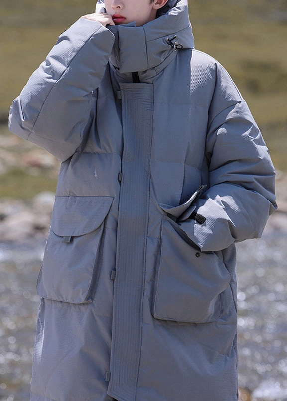 Modern Grey Hooded Button Pockets Duck Down Men Down Coats Winter RJ017 Winter Whippet Coats