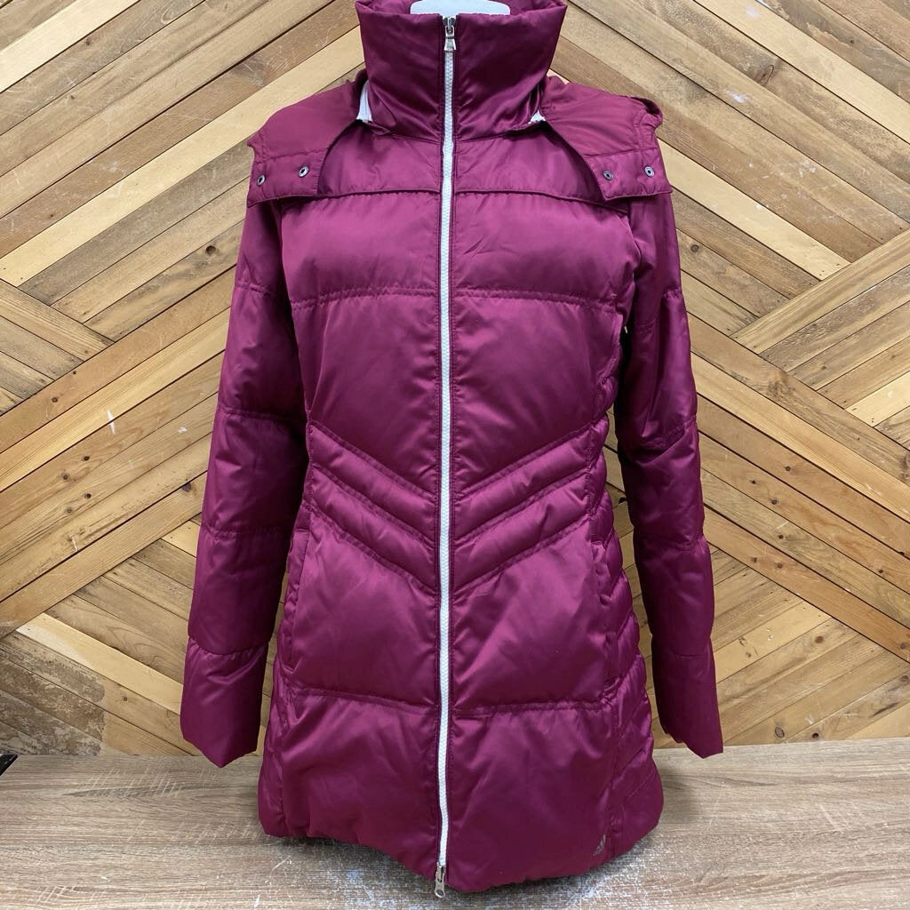 adidas - Women's Long Down Jacket - MSRP comp $250: Purple-women-MD Jackets Good For Patches