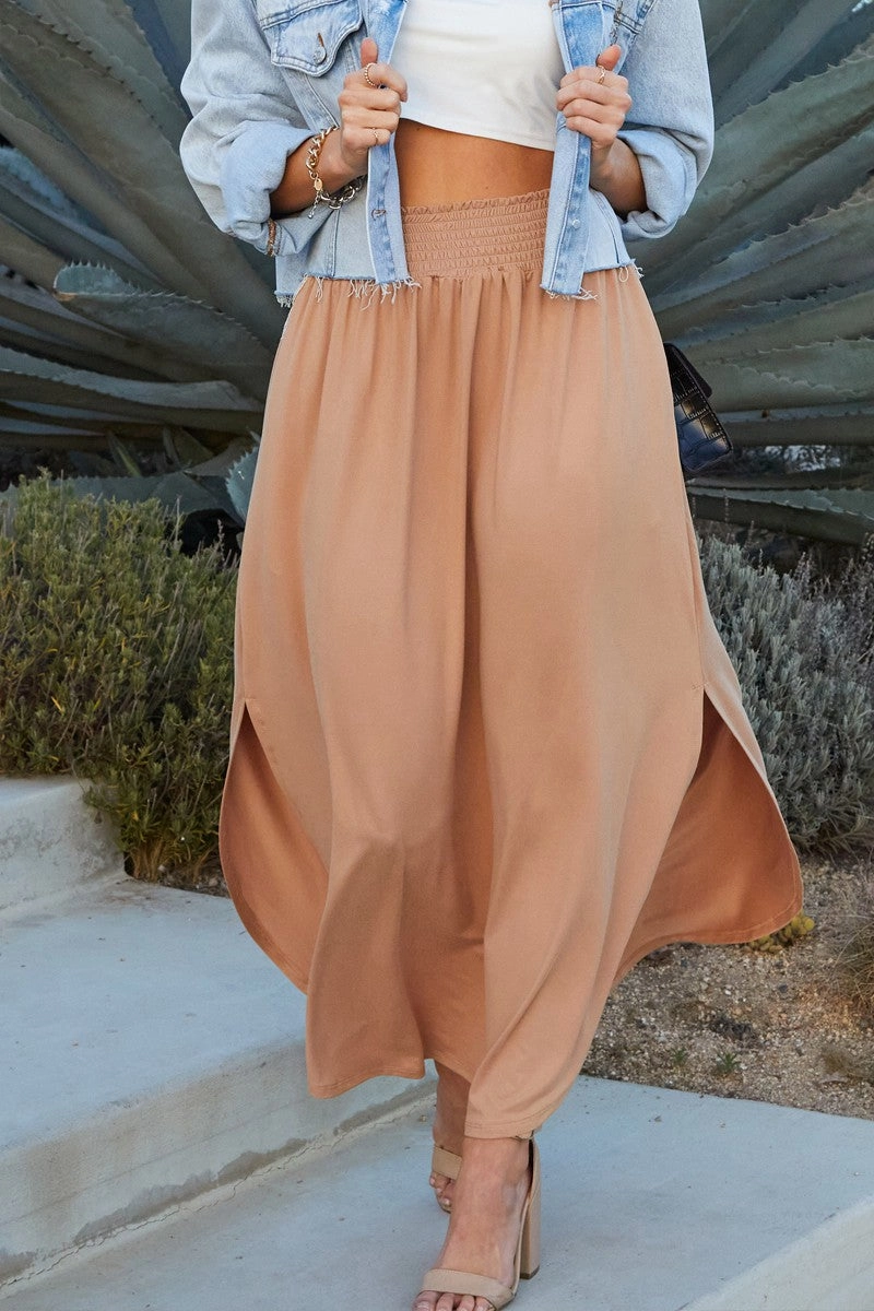 Long Work Skirt Smocking Maxi Skirt