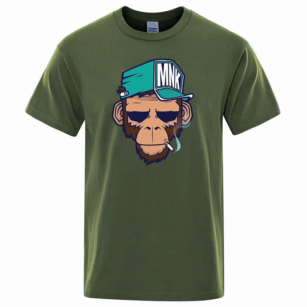 Smoking Monkey Cartoons Print Short Sleeve Men T-Shirts