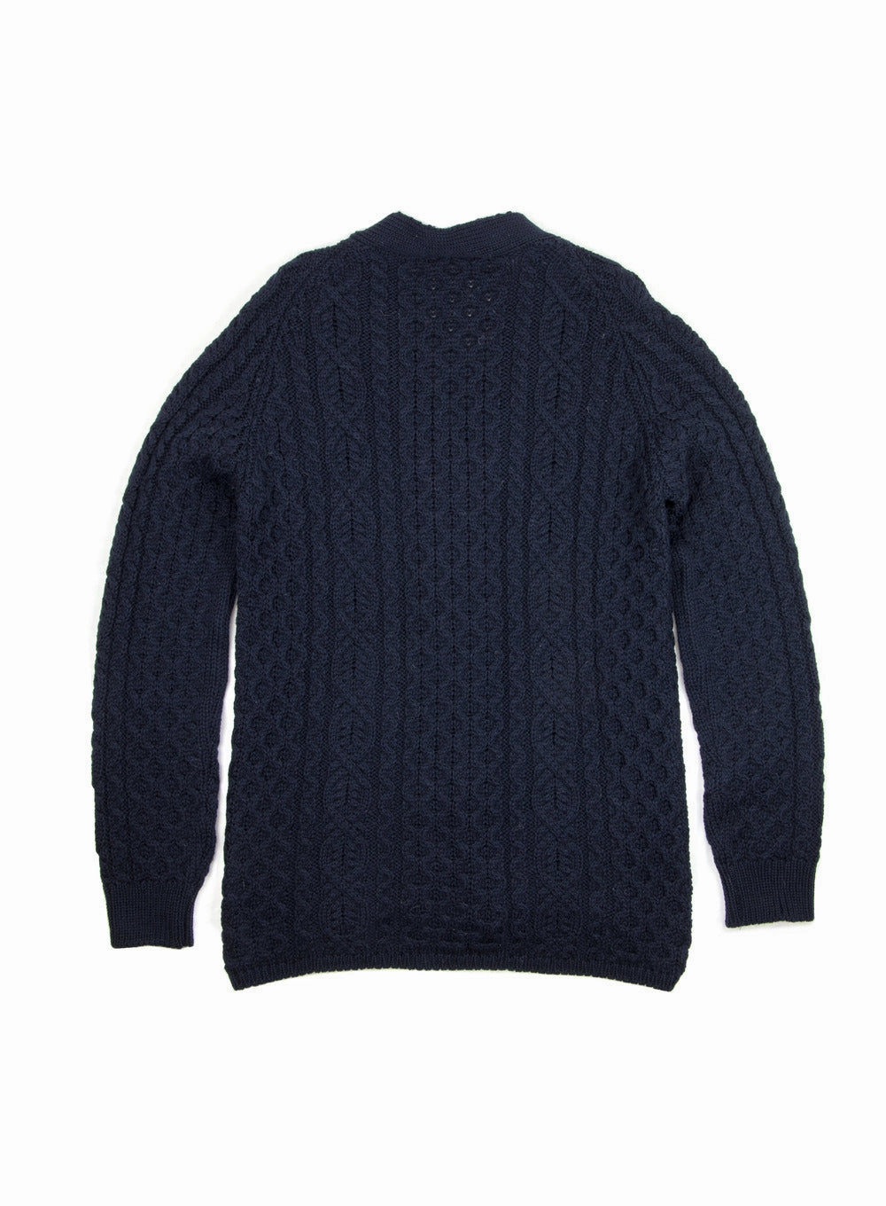 British Wool Long Aran Cardigan with Leather Buttons Handmade Knitwear