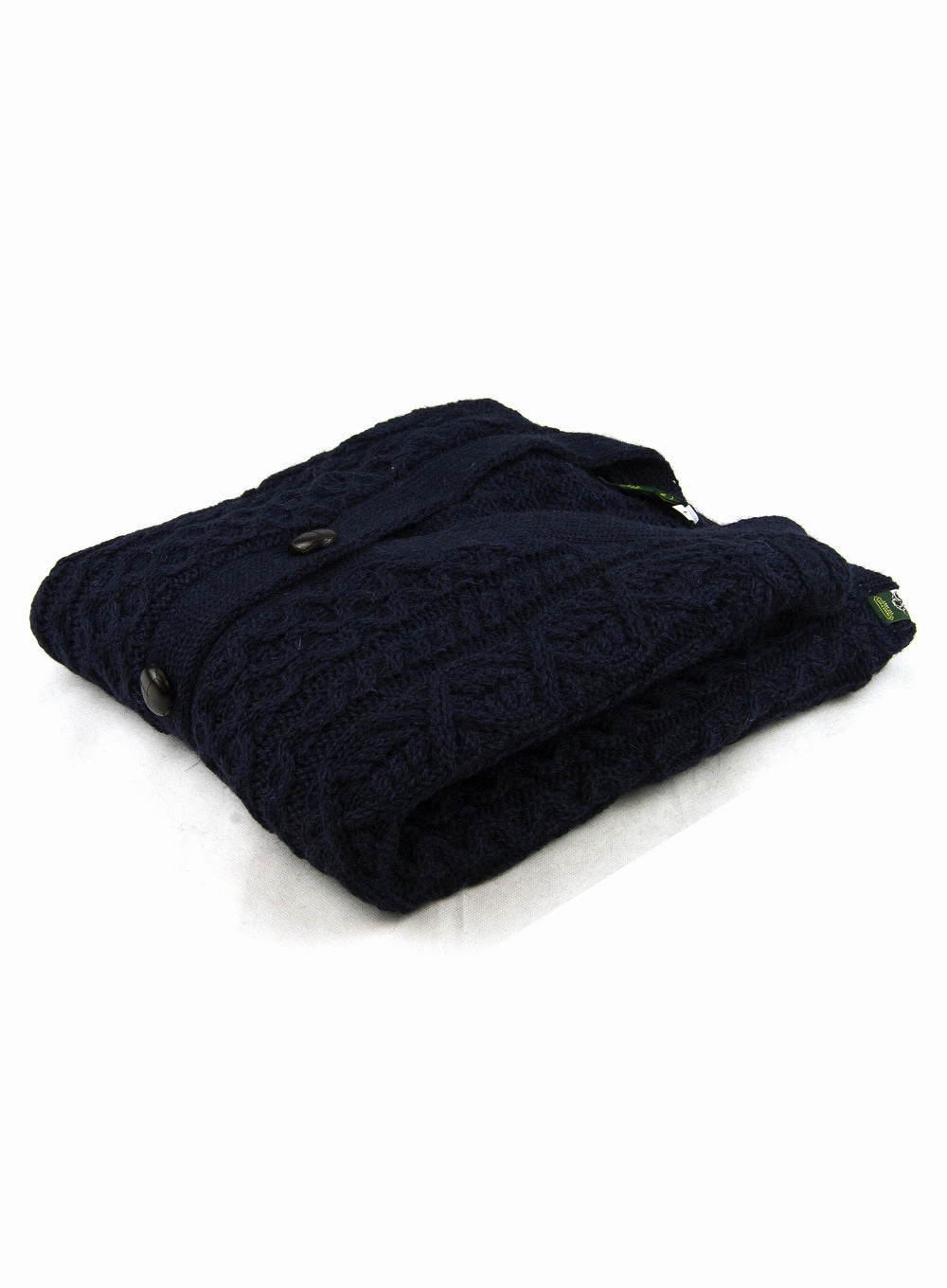 British Wool Long Aran Cardigan with Leather Buttons J M Cooper Knitwear