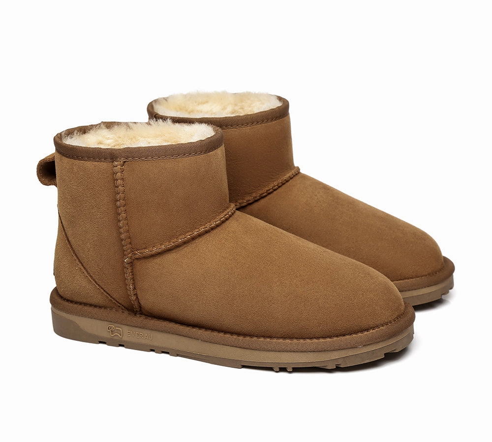 Tall Boots For Wide Calf EVERAU UGG Boots Sheepskin Wool Ankle Mini Classic