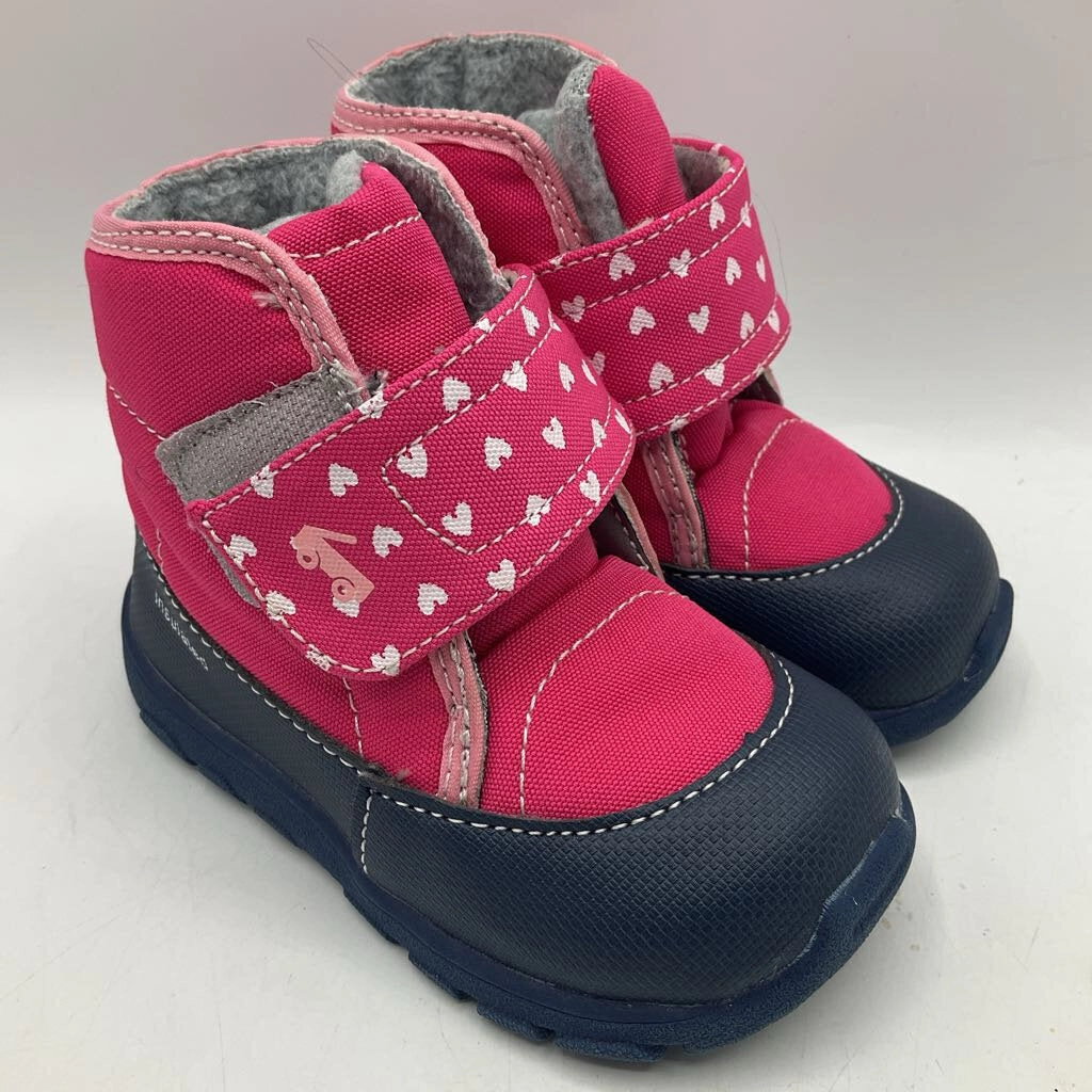 Birkenstock Snow Boots Size 7: See Kai Run Blue/Pink Hearts Velcro Strap Boots
