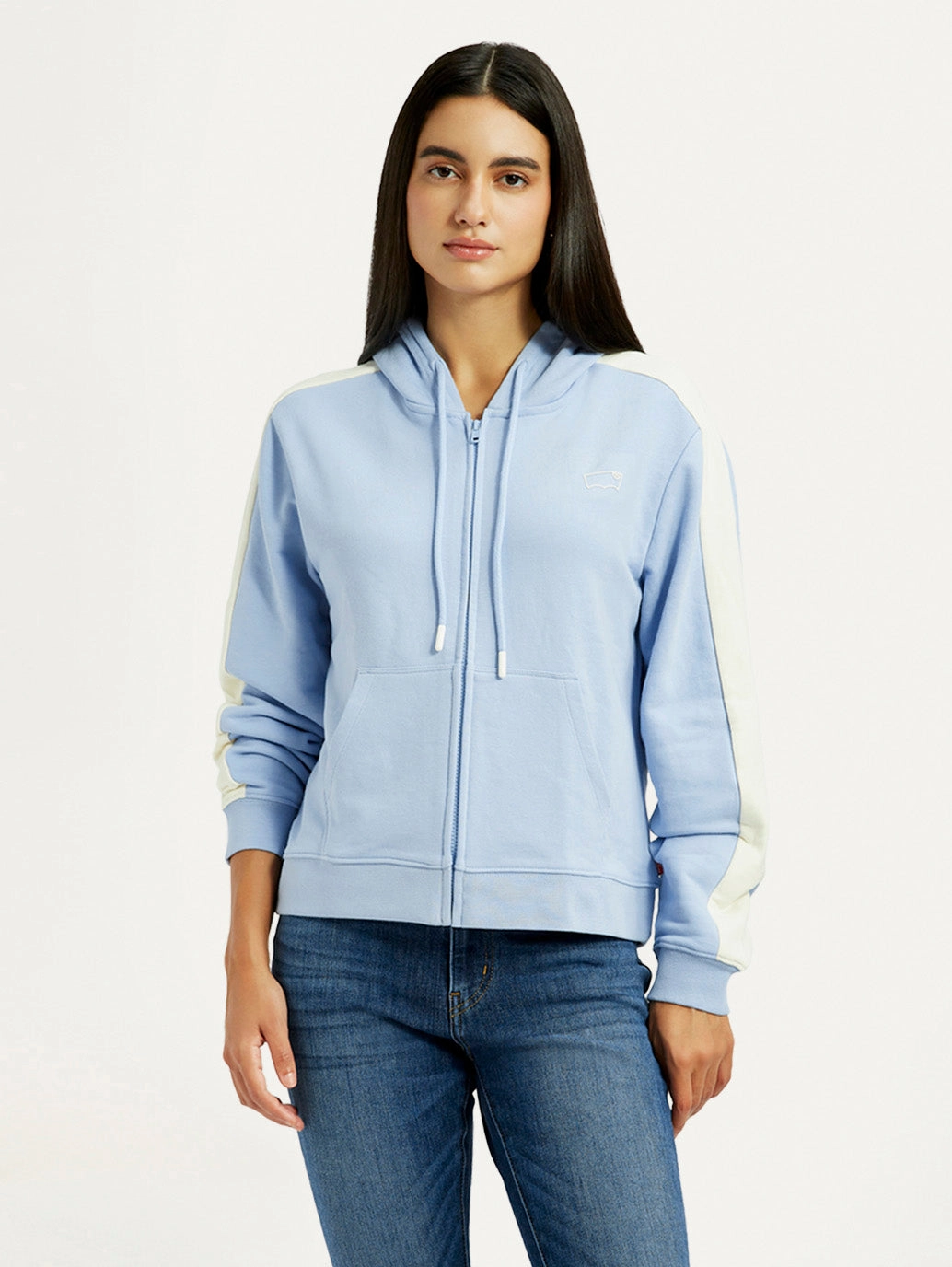 Women's Striped Light Blue Hooded Sweatshirt Sweatshirts Outfitters