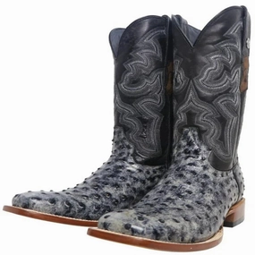 Men's Guthrie Print Ostrich Square Toe Boots Rustic Black Boots At Boot Barn