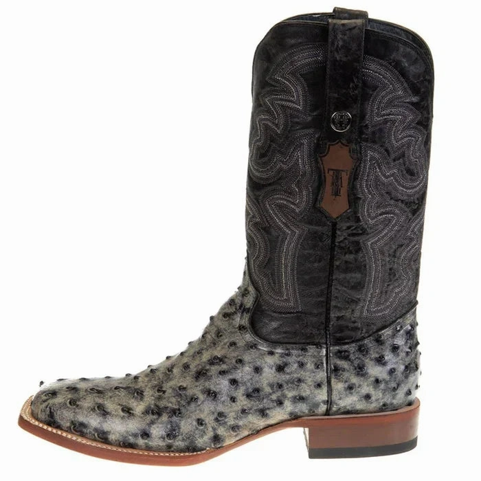 Men's Guthrie Print Ostrich Square Toe Boots Rustic Black Equine Shipping Boots