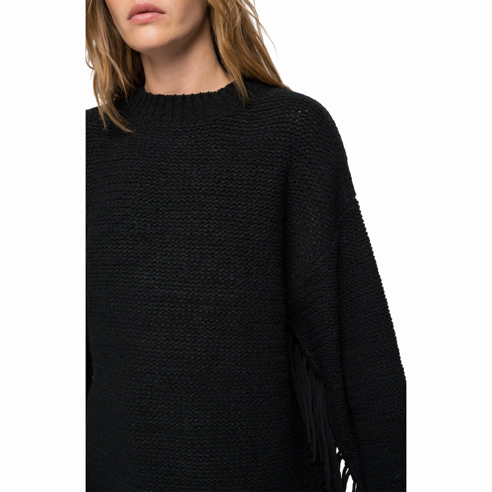 Replay Women's Crewneck Knitwear With Fringes Cream Knitwear Jumper