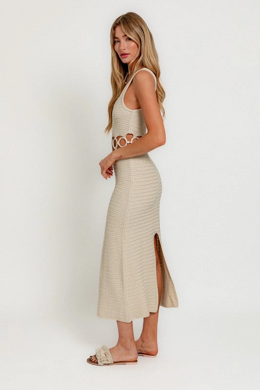 Bali Square Neck Sleeveless Crochet Midi Dress Flounced Midi Dress