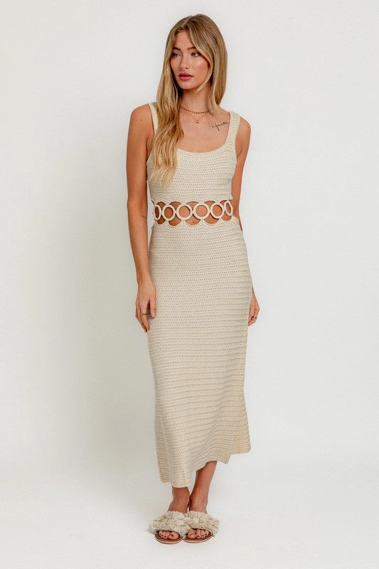 Bali Square Neck Sleeveless Crochet Midi Dress Bride Midi Dress
