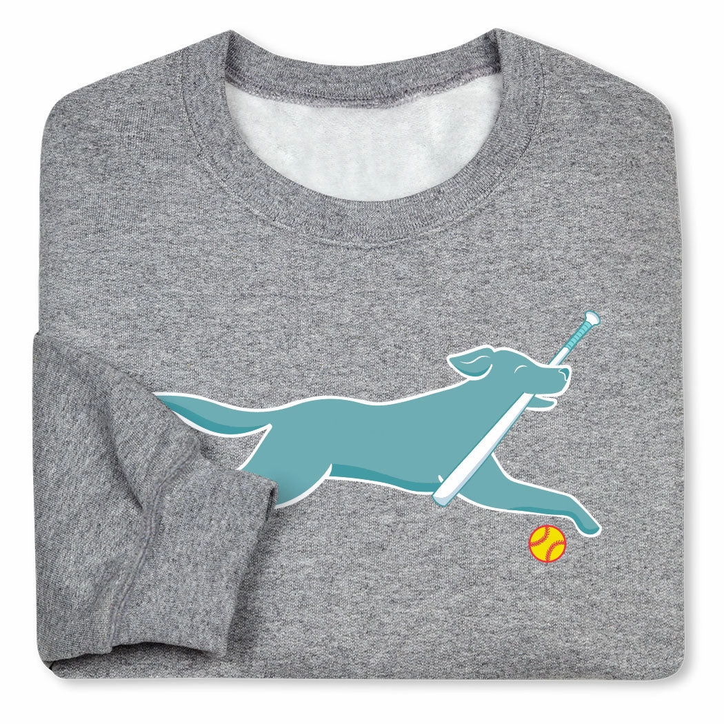 Softball Crewneck Sweatshirt - Mitts the Softball Dog Big And Tall Christmas Sweatshirts