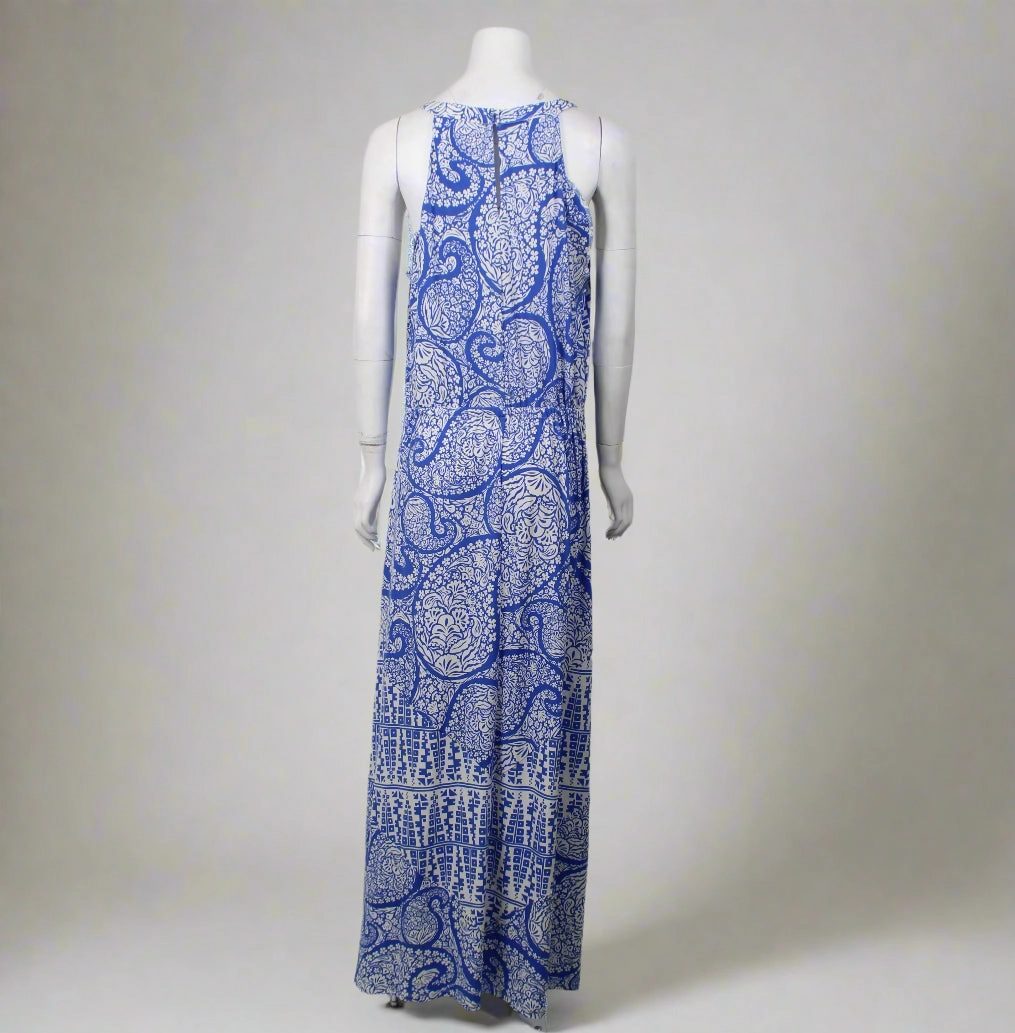 Leona Edmiston Floral Maxi Dress Design Cape Back Dipped Hem Maxi Dress