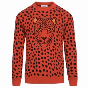 Men's red vintage leopard print jacquard knitwear Striped Knitwear Jumper