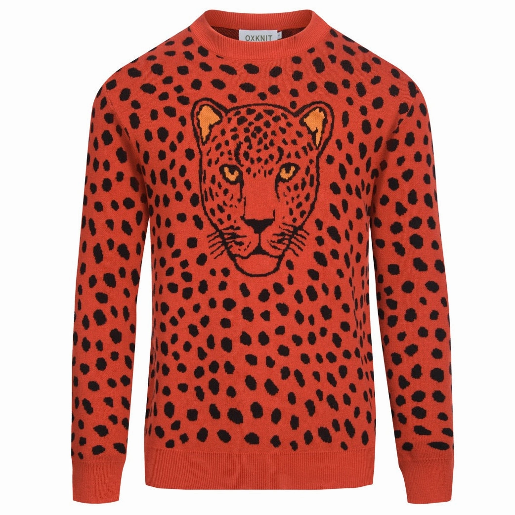Men's red vintage leopard print jacquard knitwear Two Piece Knitwear Set