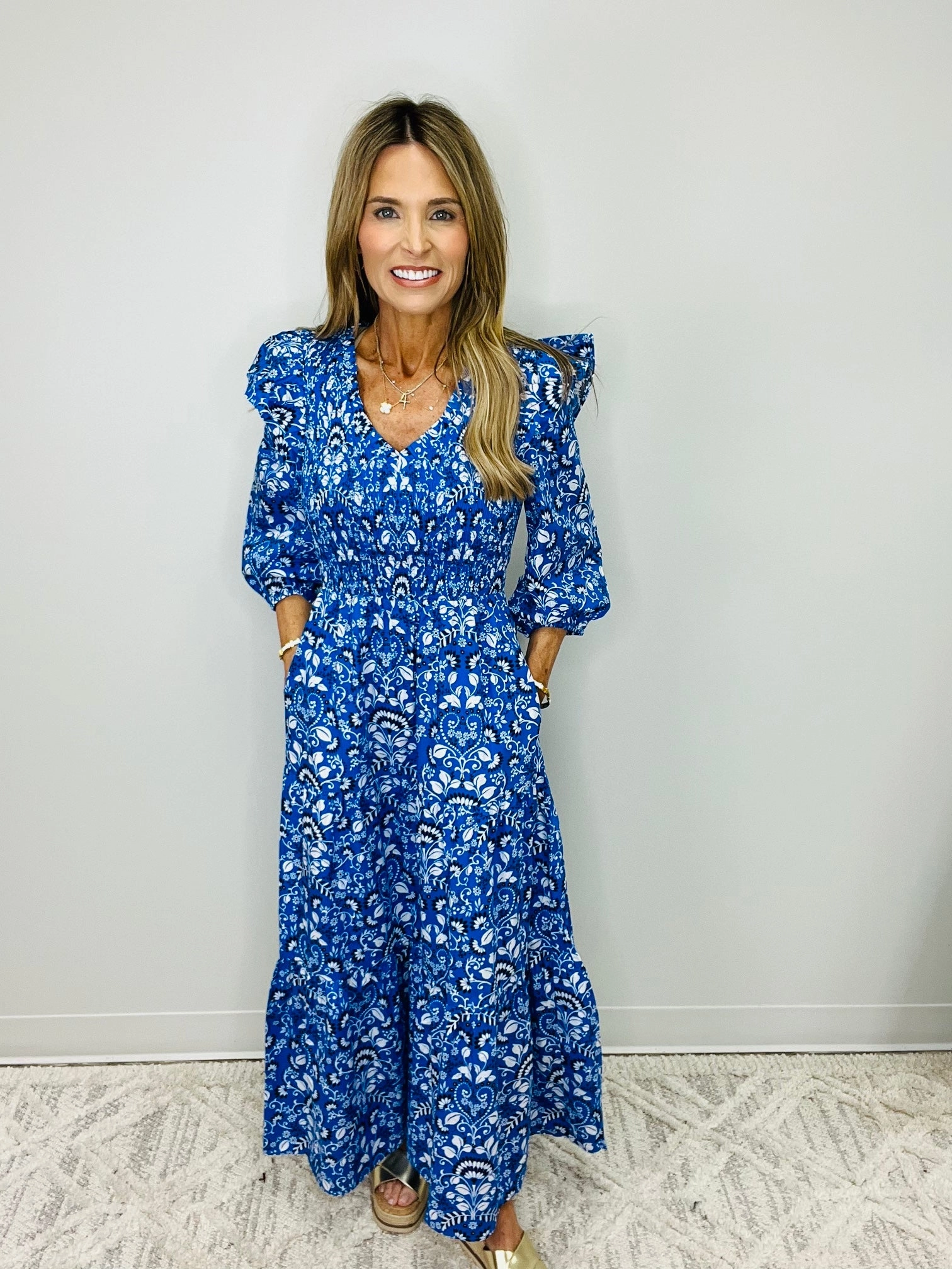 LULU BLUE FLORAL MIDI DRESS Midi Dress Fashion Nova