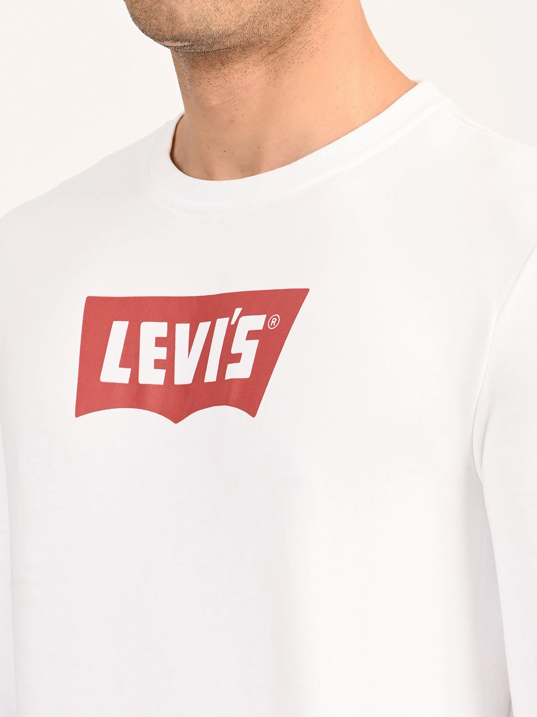 Men's Typographic Print White Slim Fit Sweatshirt Sweatshirts Embroidered