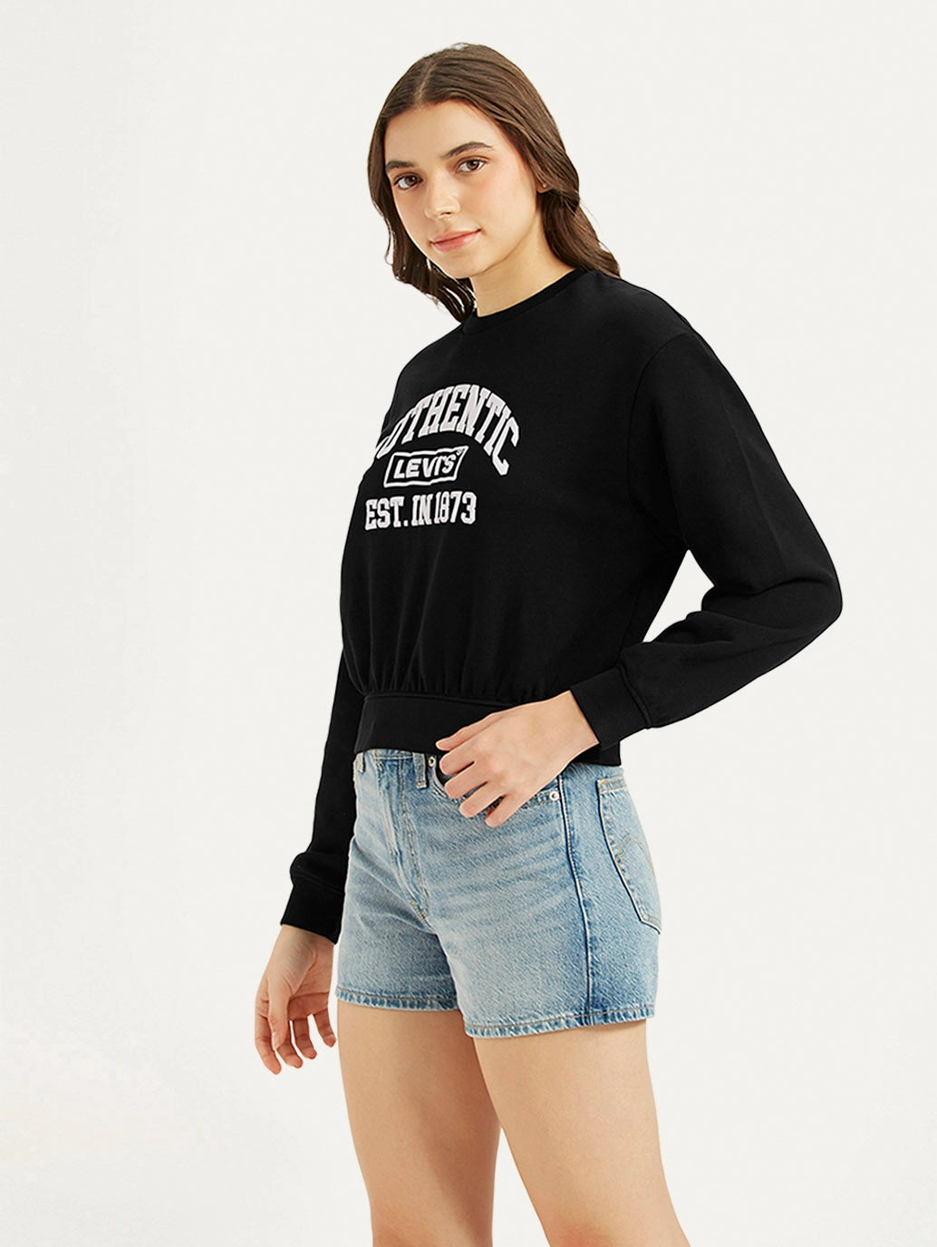 Women's Typography Black Crew Neck Sweatshirt Sports Team Sweatshirts