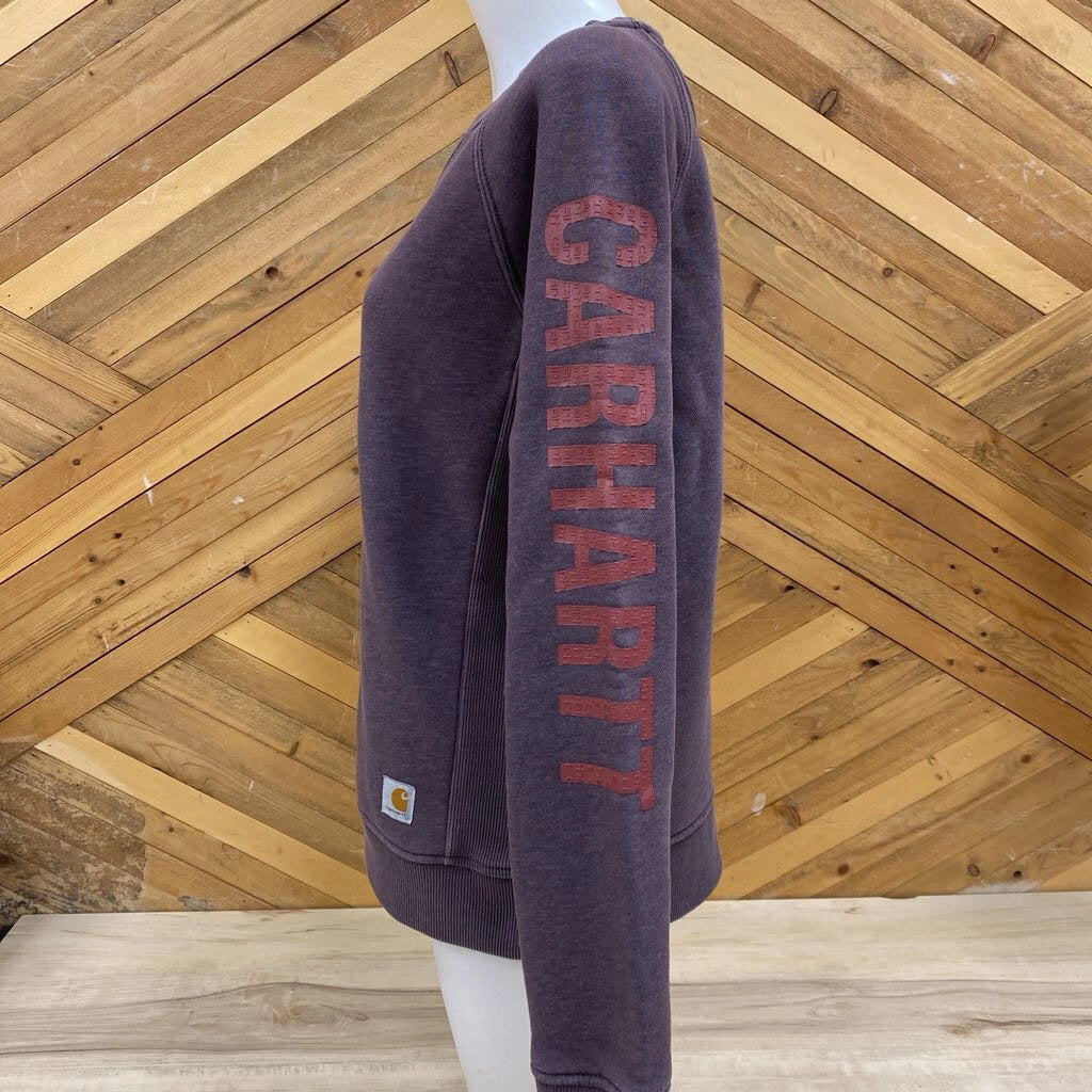 Carhartt - Women's Crewneck Relaxed Fit Sweatshirt - MSRP $120: Violet/Brown-women-MD Football Team Sweatshirts
