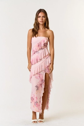 Palmilla Floral Mesh Ruffle Maxi Dress Willow Maxi Dress Dupe