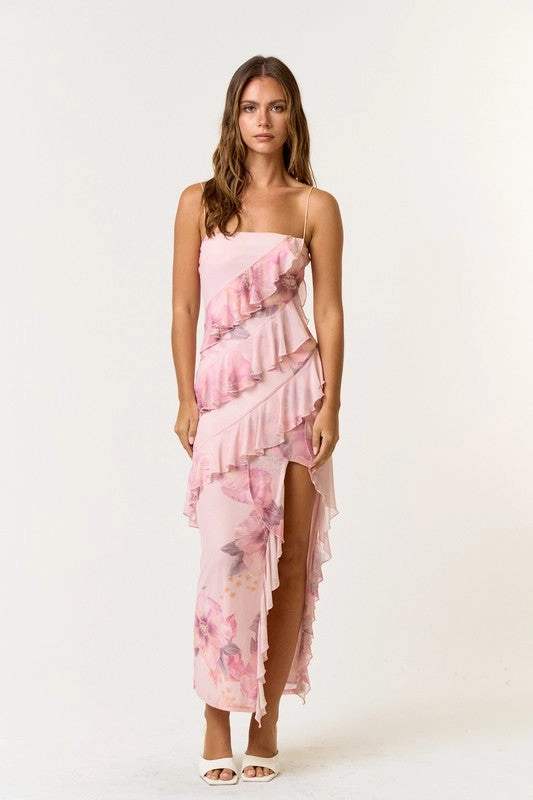 Palmilla Floral Mesh Ruffle Maxi Dress Fashion Maxi Dress