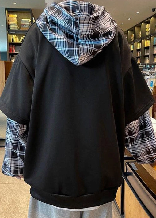 Spring Sweatshirts Patchwork Hooded Stylish Mens Cotton Black Time And True Sweatshirts