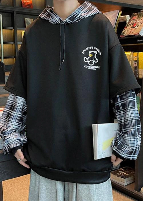 Spring Sweatshirts Patchwork Hooded Stylish Mens Cotton Black Blank Hooded Sweatshirts