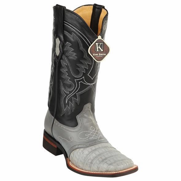 Miniature Cowboy Boots Men's King Exotic Caiman Crepe Sole Square Toe Boots With Saddle Gray (48238209)