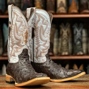 Comfy Cowboy Boots Men's "Bois D'Arc" Full Quill Ostrich Square Toe Boots Light Brown