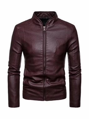 Summit Ice Jackets Stand Collar Men Leather Jacket