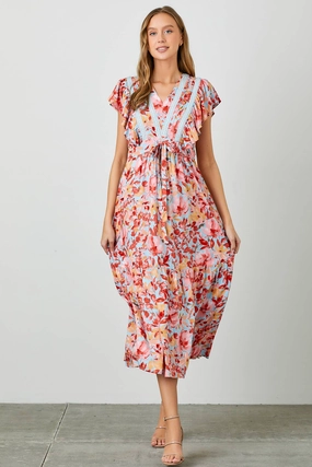 Jenny Floral Midi Dress Belted Floral Print Midi Dress