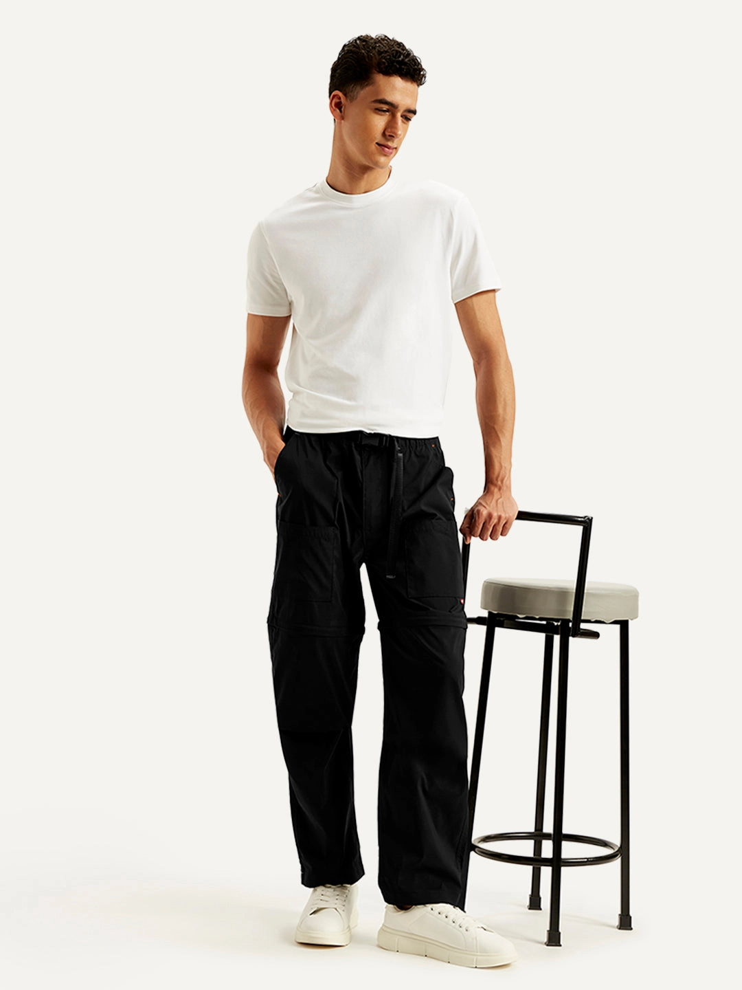 Men's Black Cargo Fit Trousers Pack Of Cargo Pants