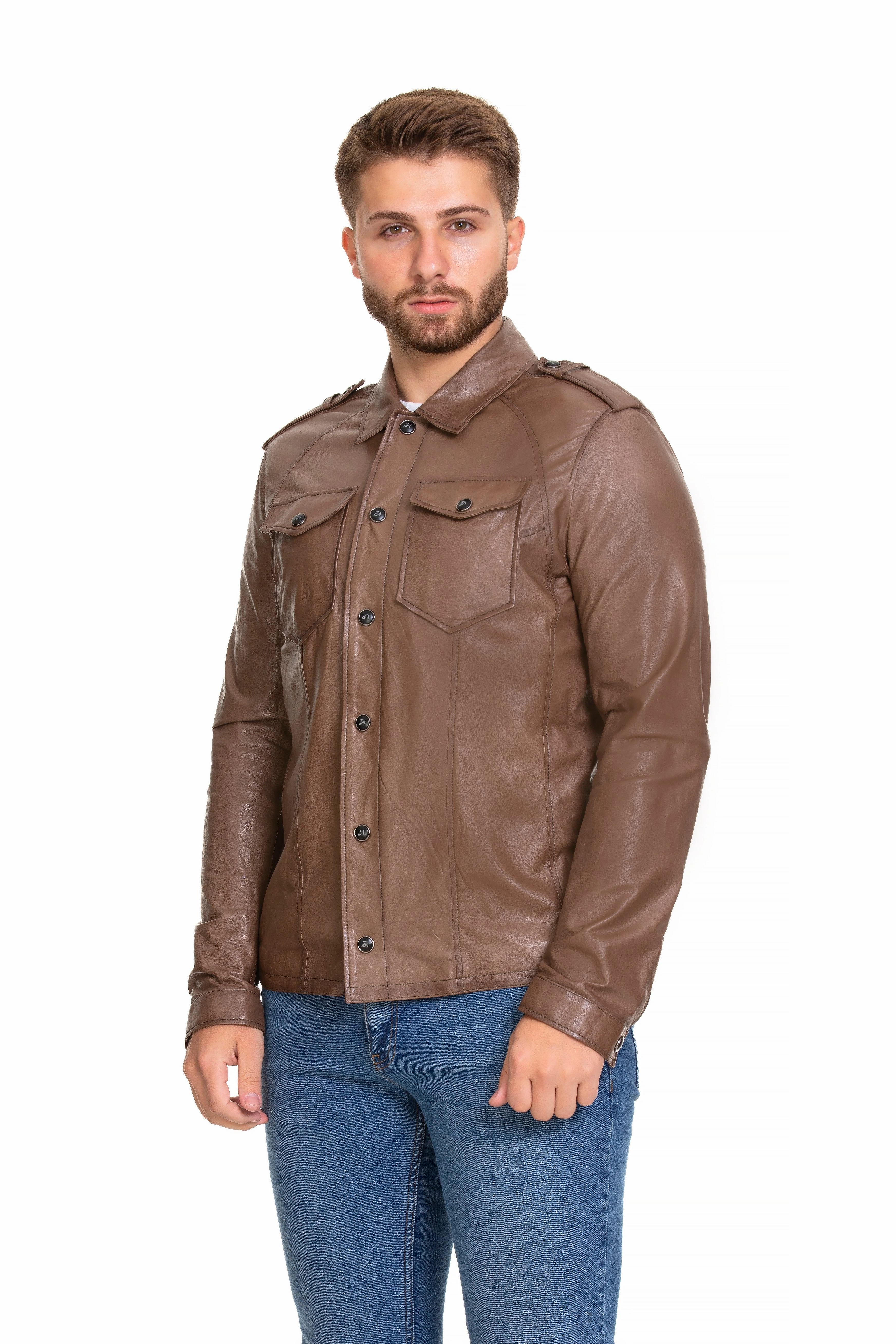 The Sabariego Tan Leather Men Jacket Long Puffer Jackets
