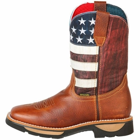 Carhartt Work Boots Botas de Trabajo de Cuero Horma Rodeo Color Miel con Bandera USA GEN