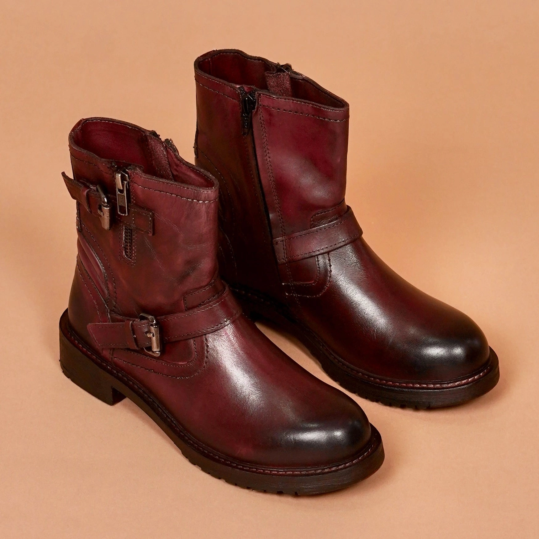 Stivali Donno Bordo  Women's Burgundy Leather Boots | dmodot Welding Boots
