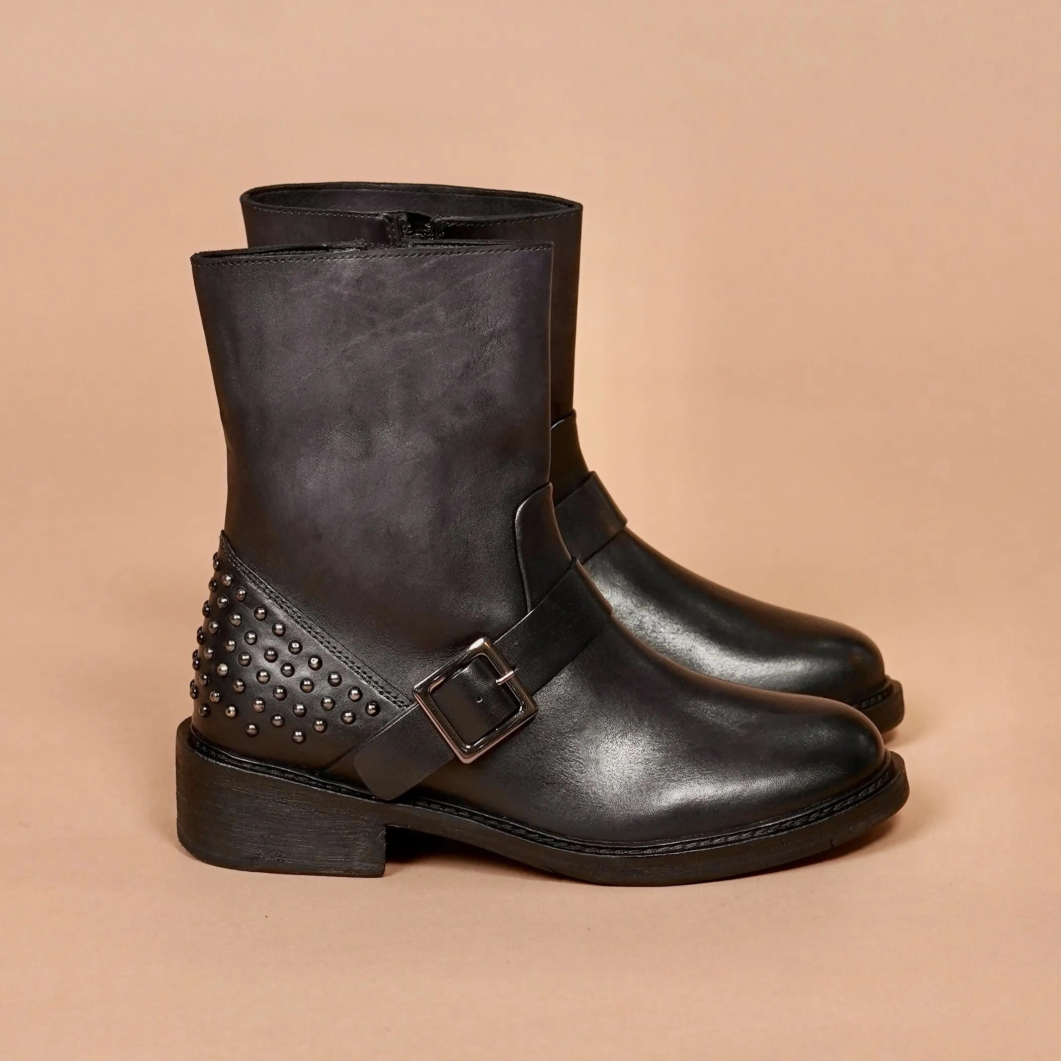 Origin Boots Stivali Donno Nero Riveto  Womens Studded Grey-Black Leather Boots | dmodot