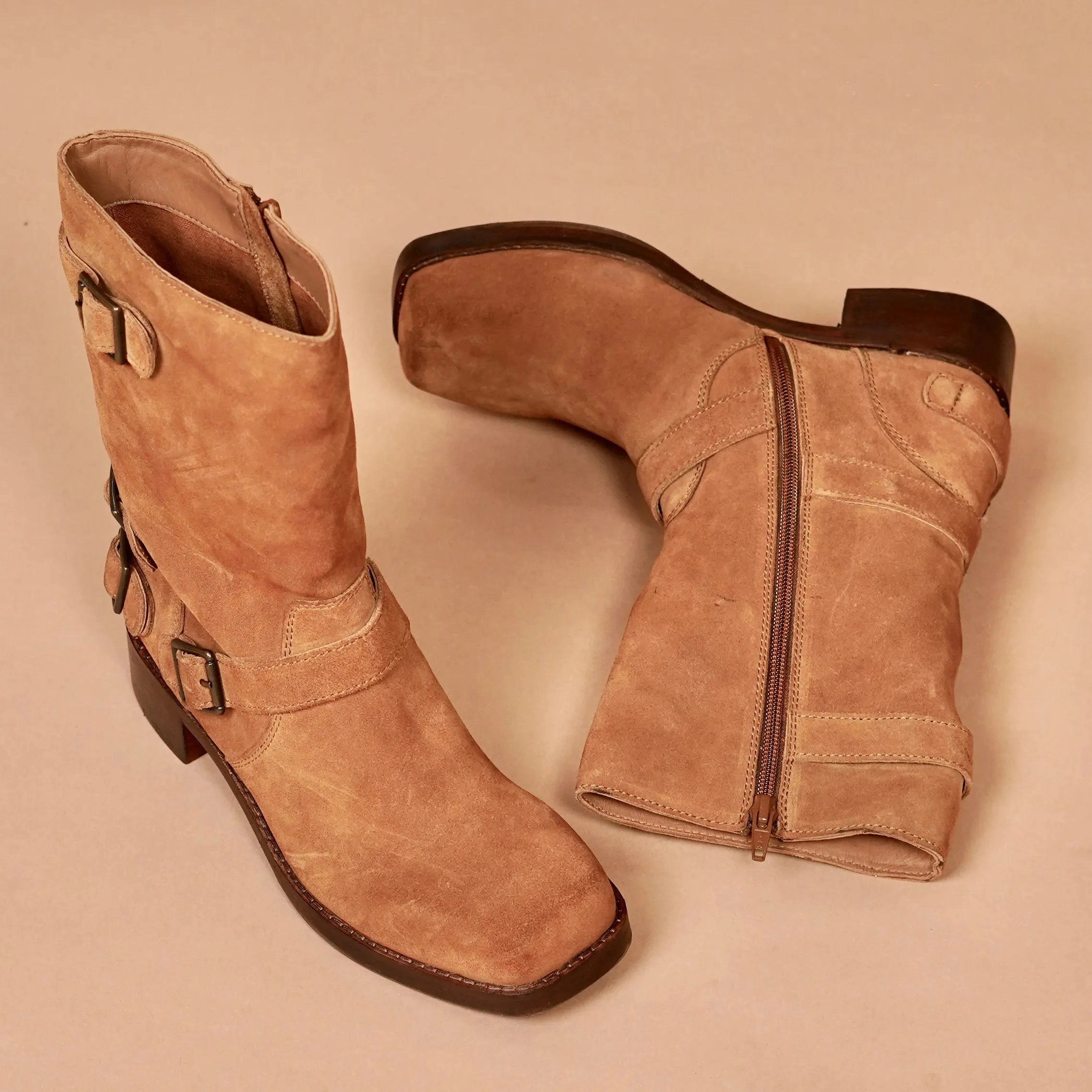 Stivali Donno Piazzo Tobacco  Women's Tan Suede Leather Buckled Boots | dmodot Boots Equine