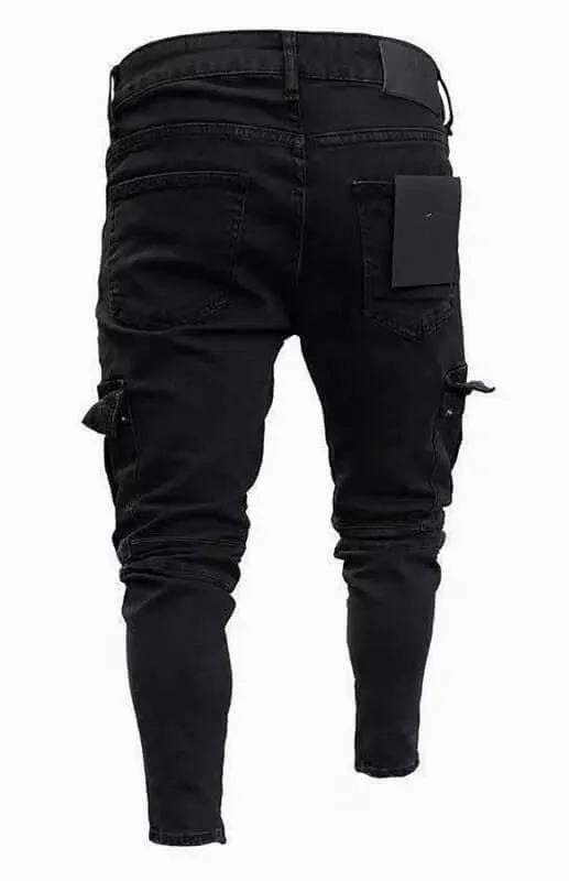 Street Style Men Cargo Jeans - Mid-rise Cargo Pockets Crop Top Cargo Pants