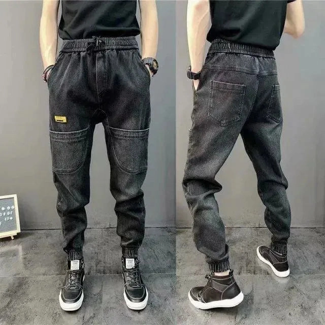 Streetwear Men Cargo Pants - Mid-Rise Drawstring Waist