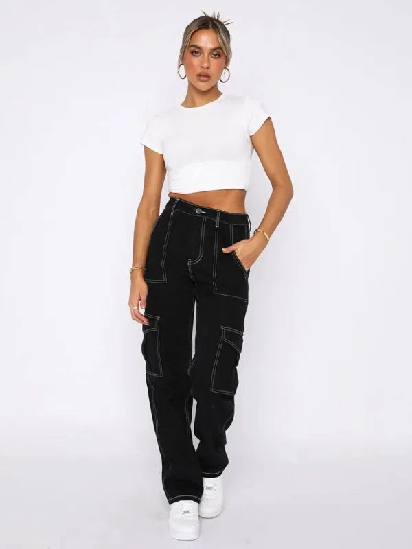 Streetwear Women Cargo Pants - High-Rise Multi-Pocket Portwest Cargo Pants