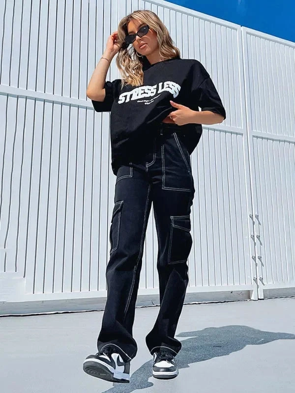 Streetwear Women Cargo Pants - High-Rise Multi-Pocket Cargo Pants Not Baggy