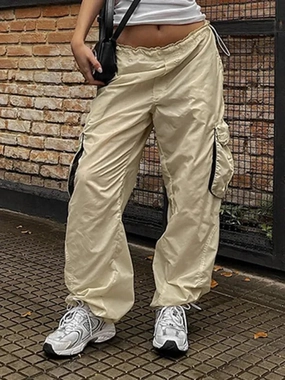 Streetwear Women's Cargo Pants - Mid-Rise Multi-Pocket Corduroy Cargo Pants H&m