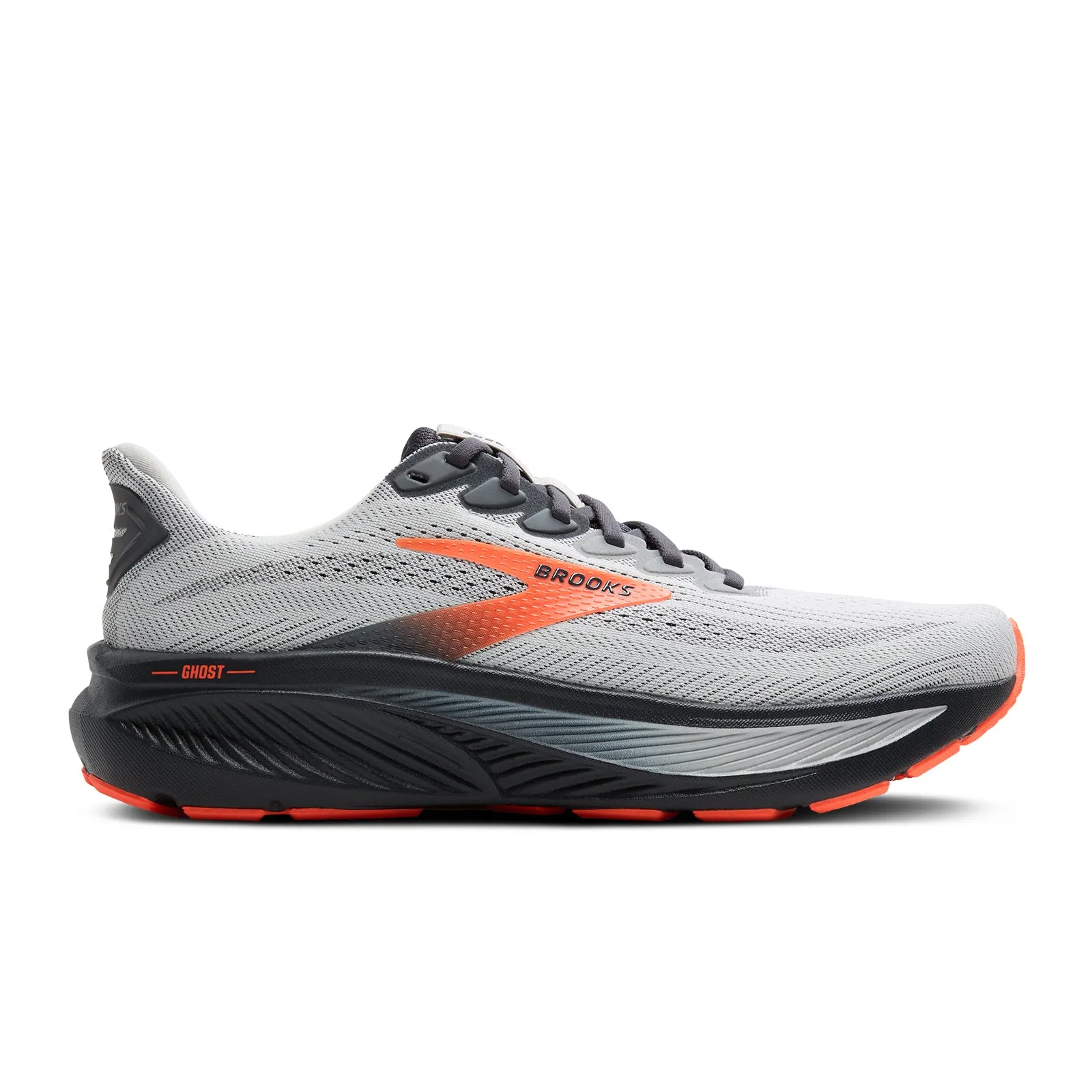 Trail Running Shoes For Hiking Brooks Ghost 17 Running Shoe (Men) - Oyster Mushroom/Orange/Ebony