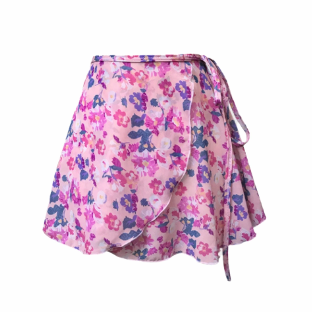 Children's Pink Floral Chiffon Wrap Skirt - One Size See Through Maxi Skirt