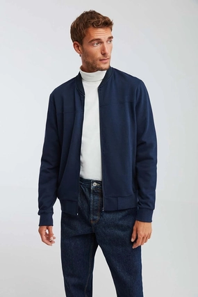 Grimelange Men's Navy Blue Zippered Knitwear Collar Slim Fit Daily Small Size Jacket Girls Down Jackets